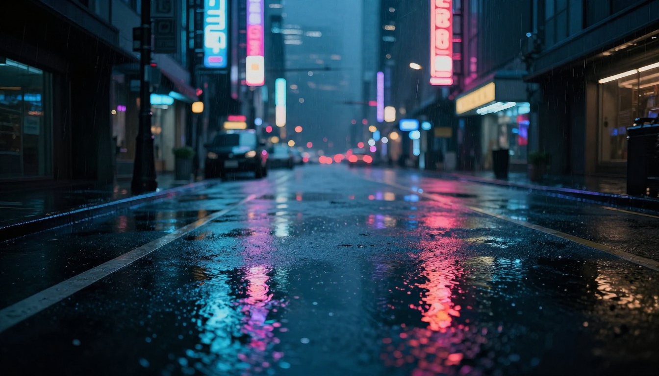 Cyberpunk city street at night, cinematic detail